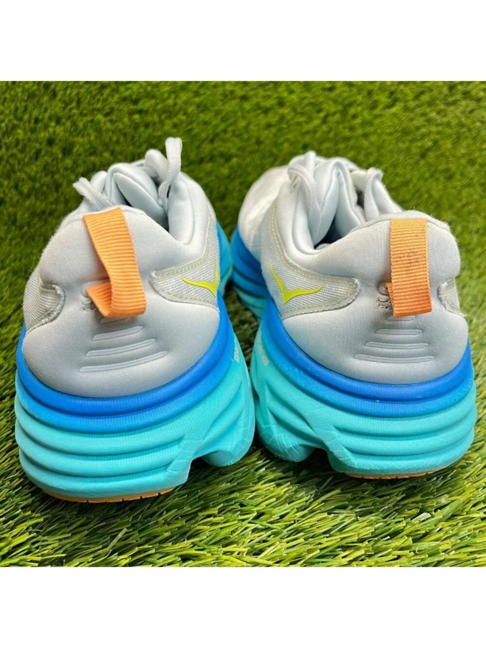 Hoka One One Bondi 8 Mens Size 10.5 White Blue Athletic Running Shoes Sneakers
